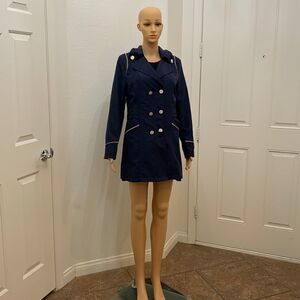 Fashion For Life Navy Silver Gold Collar V Neck Button Front Long Sleeve Jacket